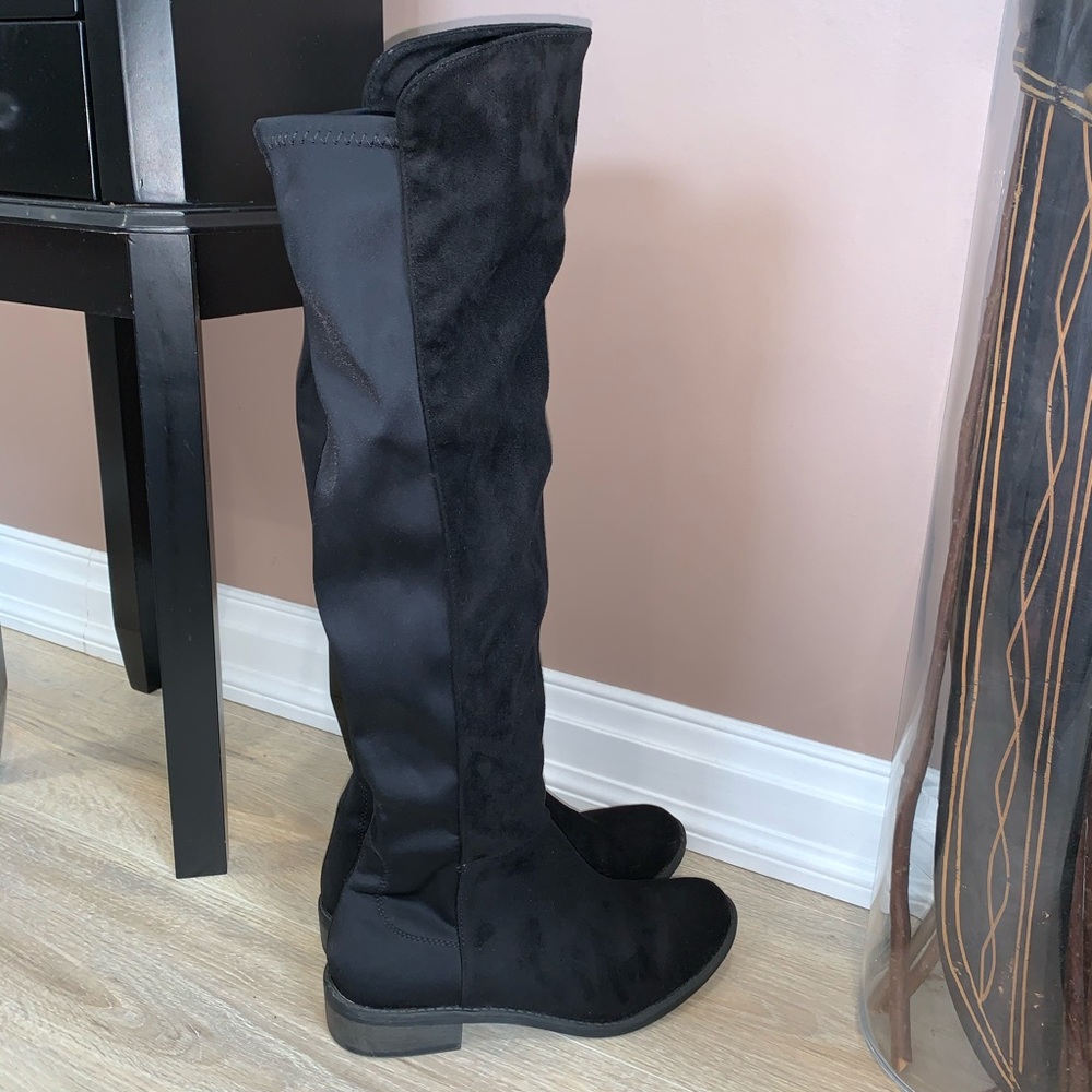 Micro Suede Stretch Back Over the Knee Flat Boot